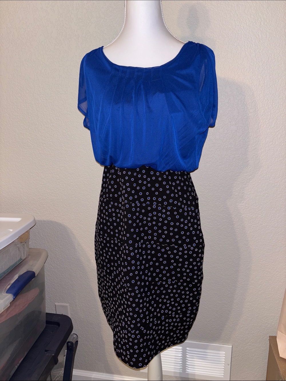 Blue and Black Patterned Midi Dress